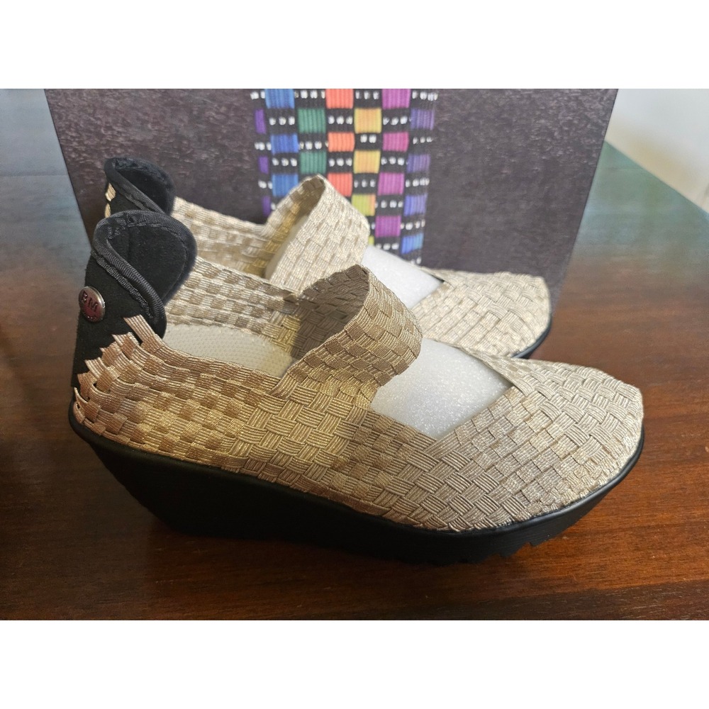 Bernie Mev Lulia Wedge Mary Jane Women 37 US 6.5 Bronze Metallic Woven Shoes